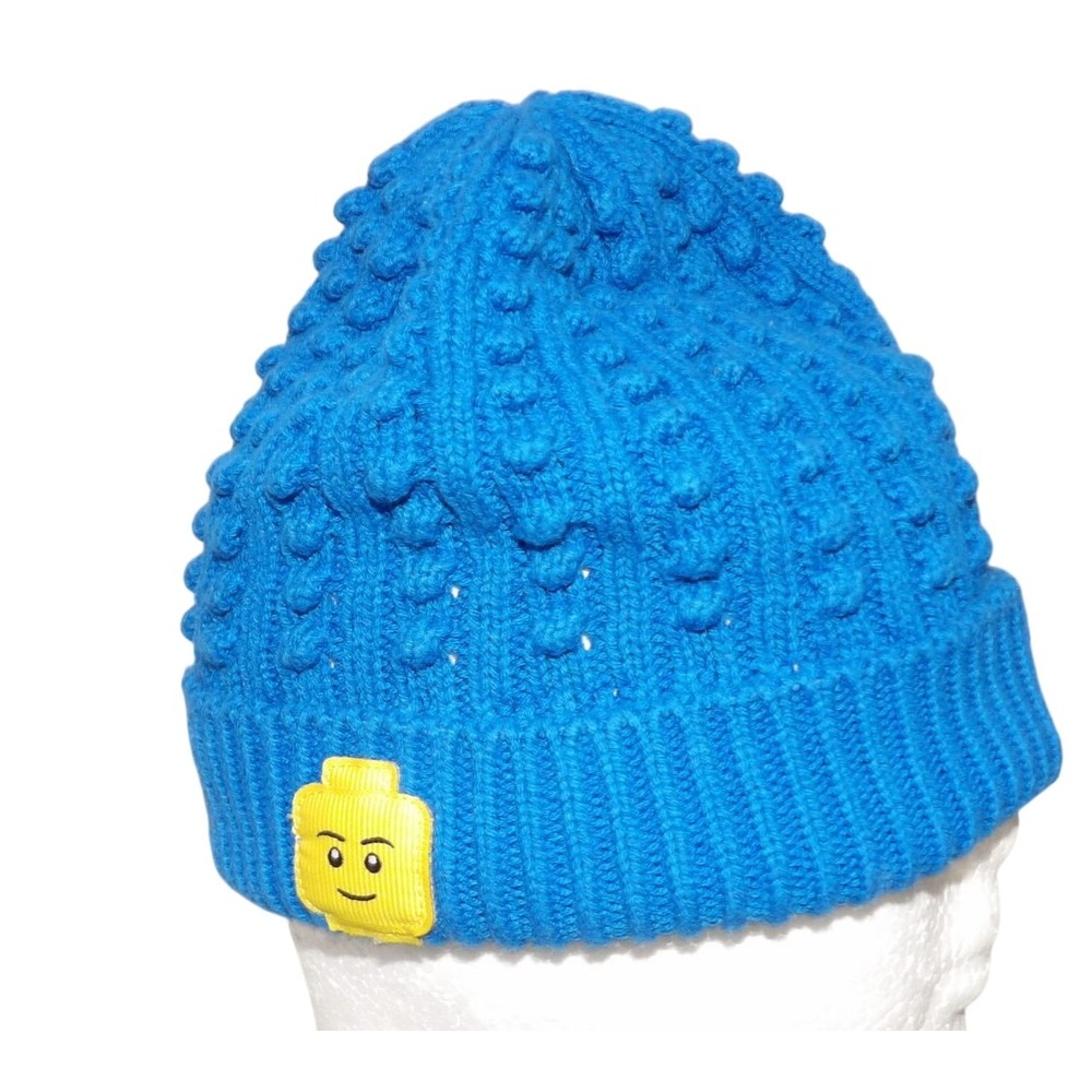 Lego Minifigure Head Knit Beanie Hat Bobble Texture Ribbed Cuff Popcorn Knit